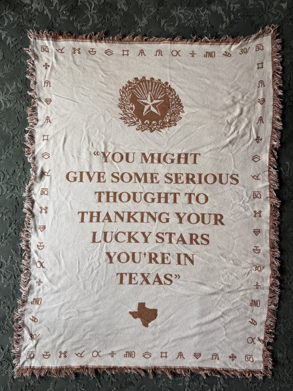Vintage Texas Lucky Stars Woven Throw Blanket Reversible Western Fringe